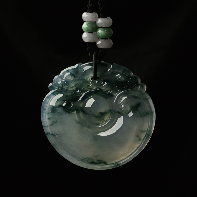 （超值推荐）冰玻种飘花双龙如意挂件