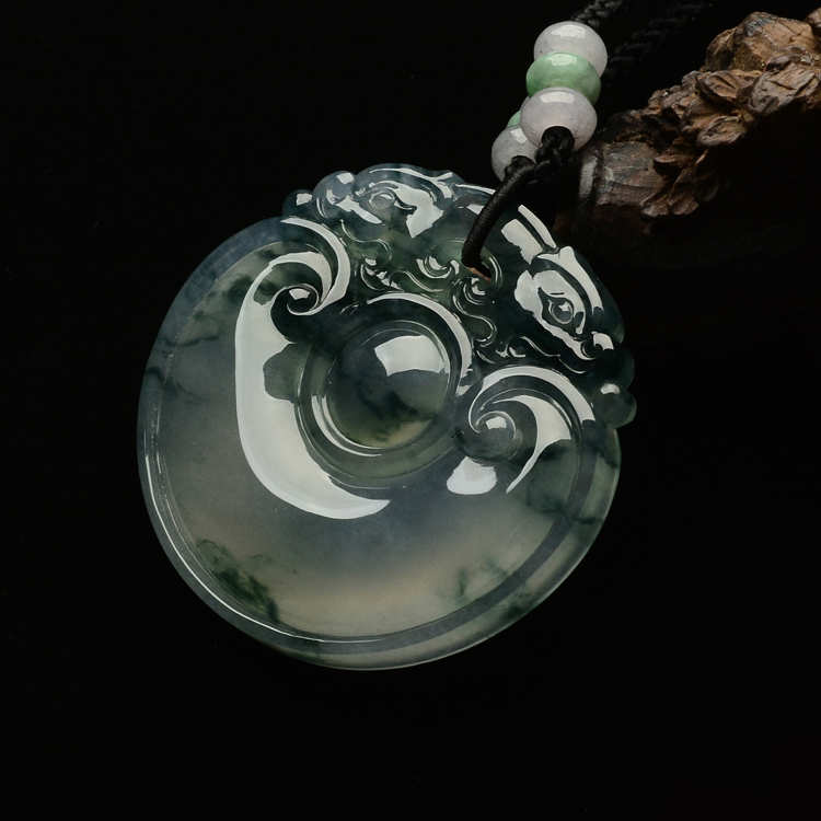 （超值推荐）冰玻种飘花双龙如意挂件