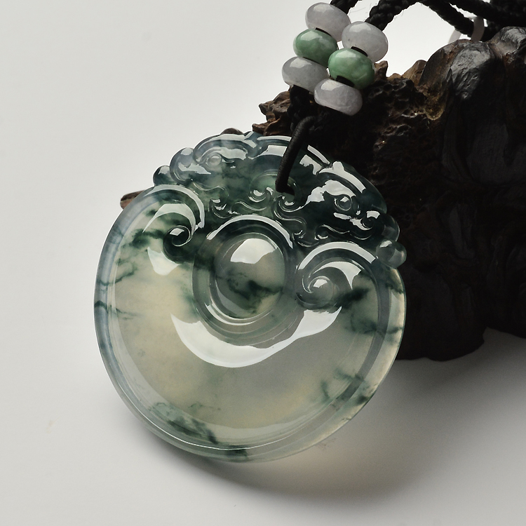 （超值推荐）冰玻种飘花双龙如意挂件