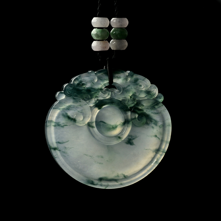 （超值推荐）冰玻种飘花双龙如意挂件