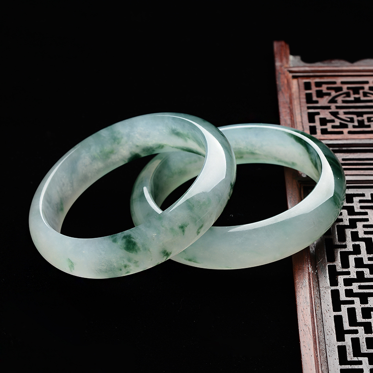 冰种飘花手镯(一对)(58mm/57.6mm)