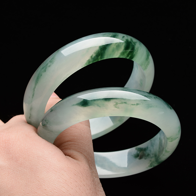 冰种飘花手镯(一对)(58mm/57.6mm)