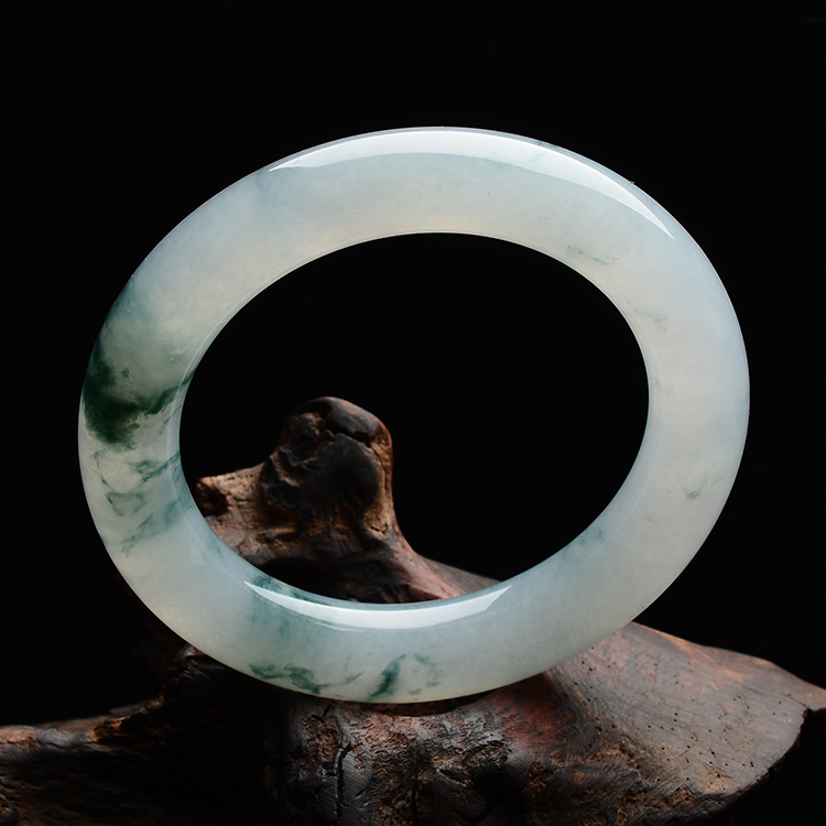 糯冰种飘花圆条手镯(54.9mm)