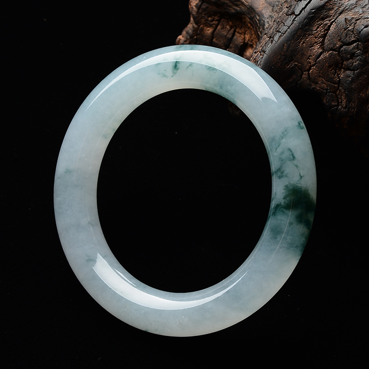 糯冰种飘花圆条手镯(54.9mm)
