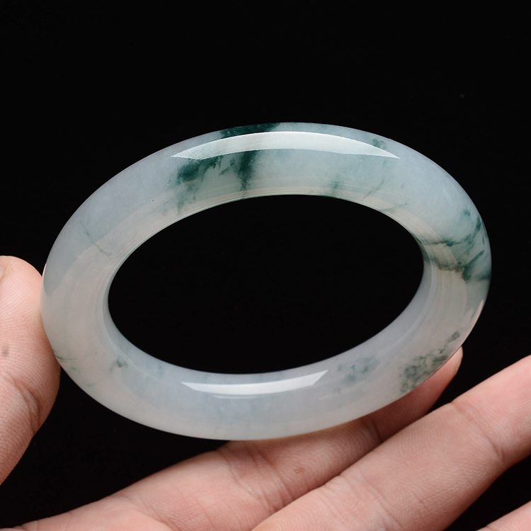 糯冰种飘花圆条手镯(54.9mm)