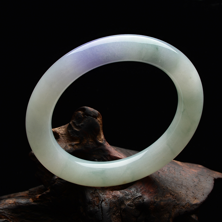 糯冰种飘花带紫罗兰圆条手镯(58.6mm)