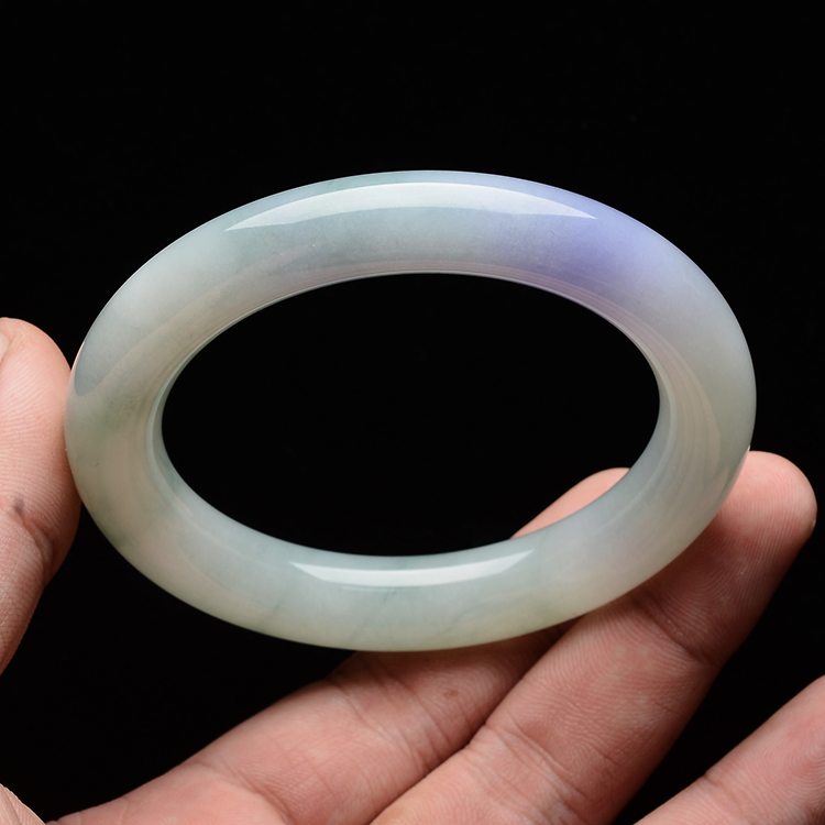 糯冰种飘花带紫罗兰圆条手镯(58.6mm)