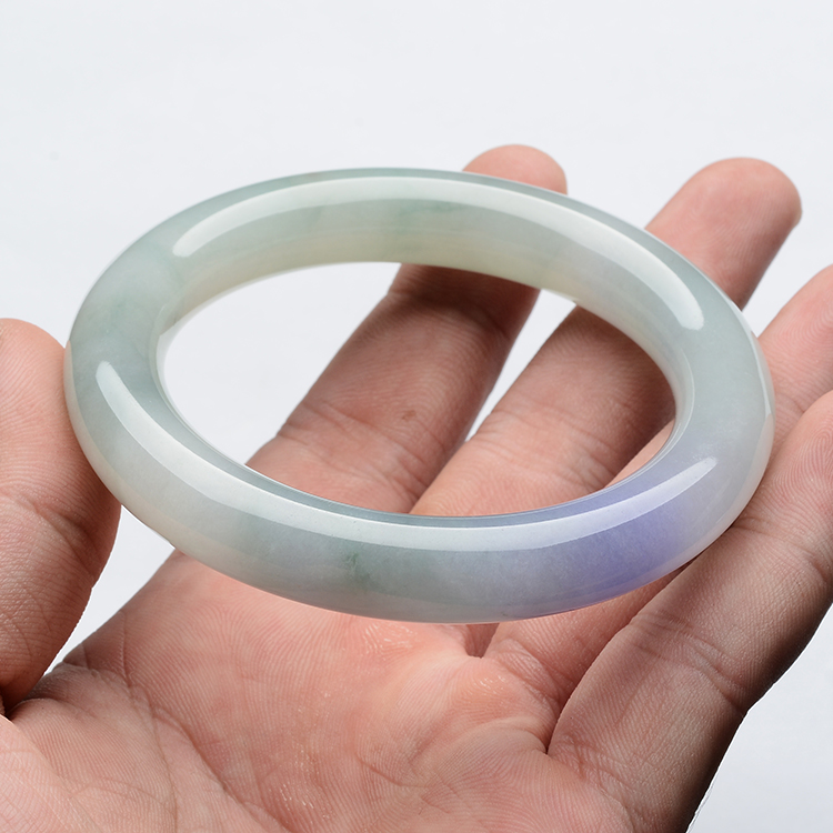 糯冰种飘花带紫罗兰圆条手镯(58.6mm)