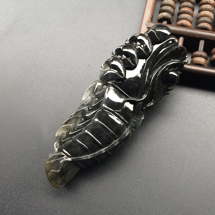 (超值推荐)糯冰种水墨色节节高升挂件(何三文大师出品)