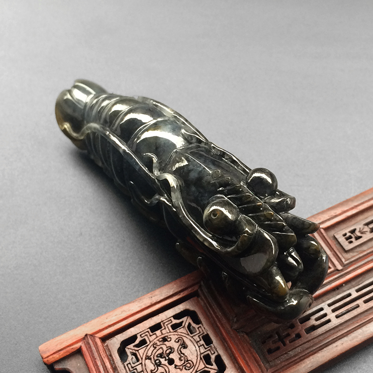 (超值推荐)糯冰种水墨色节节高升挂件(何三文大师出品)