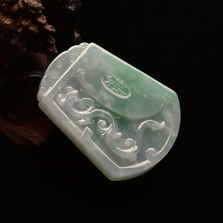 糯冰种晴水仿古龙凤牌挂件（一对）