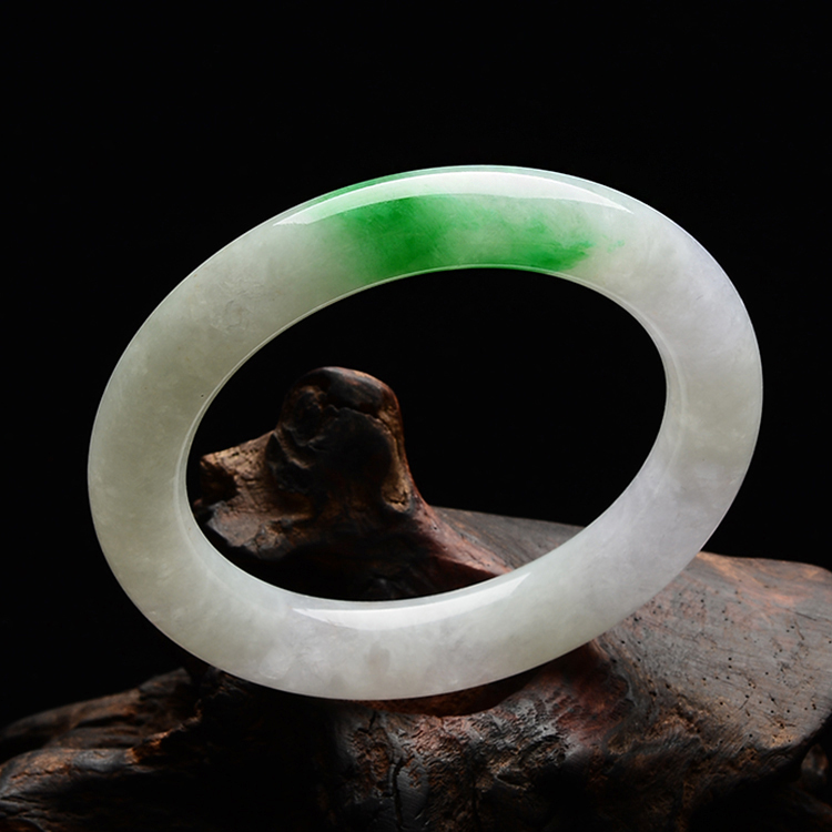 (超值推荐)糯冰种飘阳绿圆条手镯(55.1mm）