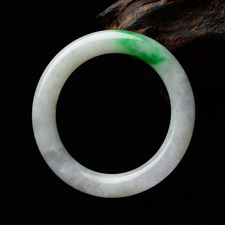 (超值推荐)糯冰种飘阳绿圆条手镯(55.1mm）