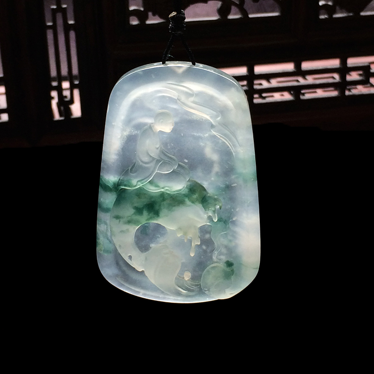 冰玻种飘花悟道挂件