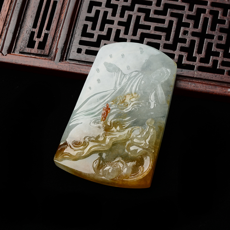 (超值推荐)糯冰种褐黄翡红尘禅悟挂件