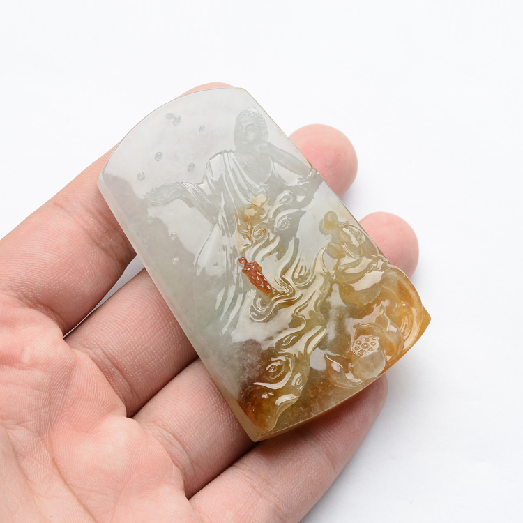 (超值推荐)糯冰种褐黄翡红尘禅悟挂件