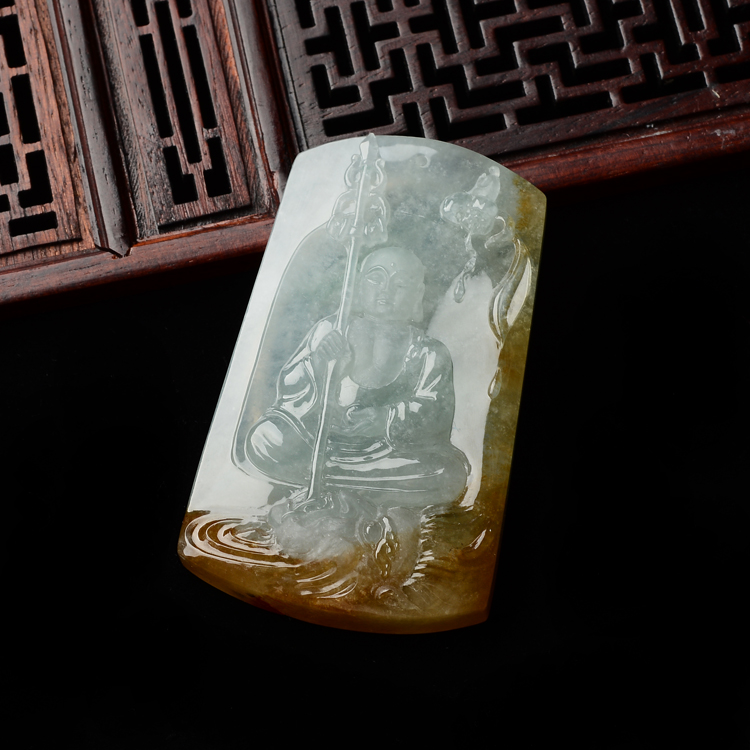 (超值推荐)冰种晴水褐黄翡地藏伏魔挂件