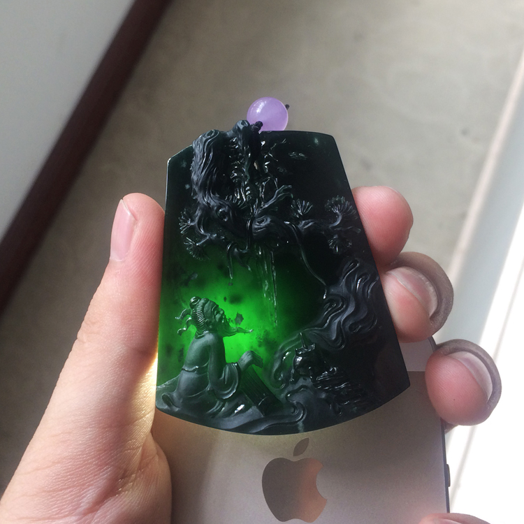 (超值推荐)冰玻种蓝水山水清音挂件