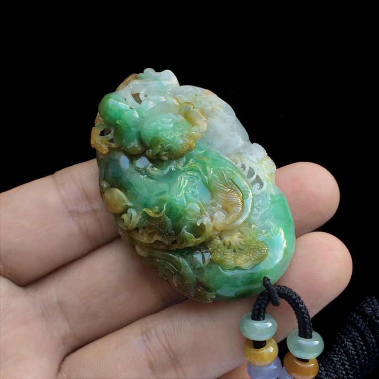 （超值推荐）糯冰种三彩花开富贵挂件