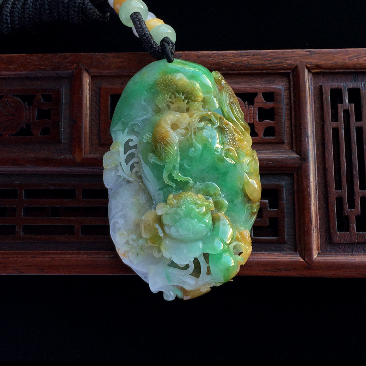 （超值推荐）糯冰种三彩花开富贵挂件