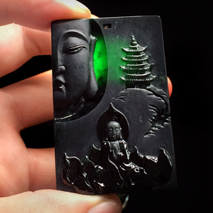 （超值推荐）冰种墨翠禅悟挂件