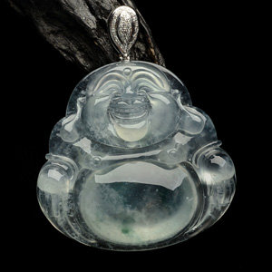 冰玻种飘花玉佛挂件