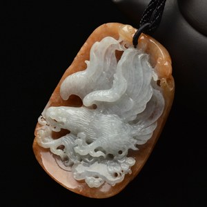 糯冰种红黄翡大展鸿图挂件