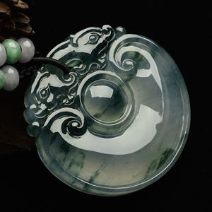 （超值推荐）冰玻种飘花双龙如意挂件