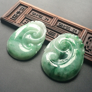 (超值推荐)糯冰种飘翠/飘花如意挂件(一对)