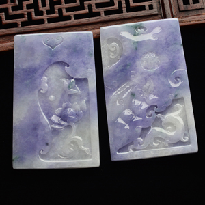 糯冰种紫罗兰仿古龙凤牌挂件（一对）