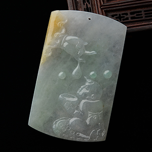 (超值推荐)糯冰种晴水黄翡甘露赐福挂件(何三文大师出品)