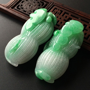 (超值推荐)糯冰种飘翠生意兴隆挂件(一对)