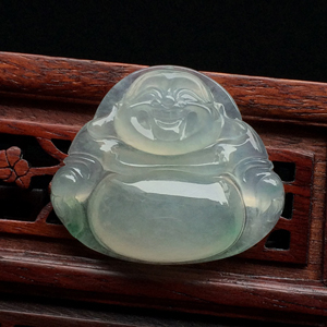 冰种略飘翠玉佛挂件