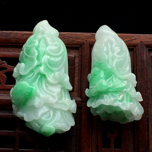 （超值推荐）糯冰种飘翠白菜挂件（一对）