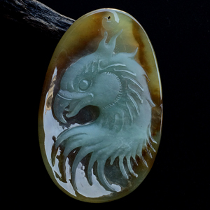 糯冰种晴水褐黄翡高瞻远瞩挂件