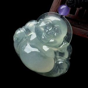 冰种飘花玉佛挂件