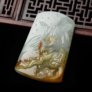 (超值推荐)糯冰种褐黄翡红尘禅悟挂件