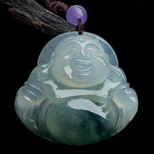 冰种飘花玉佛挂件