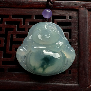冰种飘花玉佛挂件