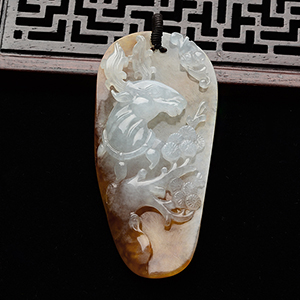 (超值推荐)糯冰种褐黄翡松鹿同春挂件