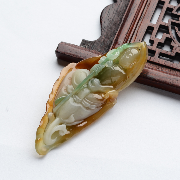 (超值推荐)冰种褐黄翡带晴水莲心禅悟挂件