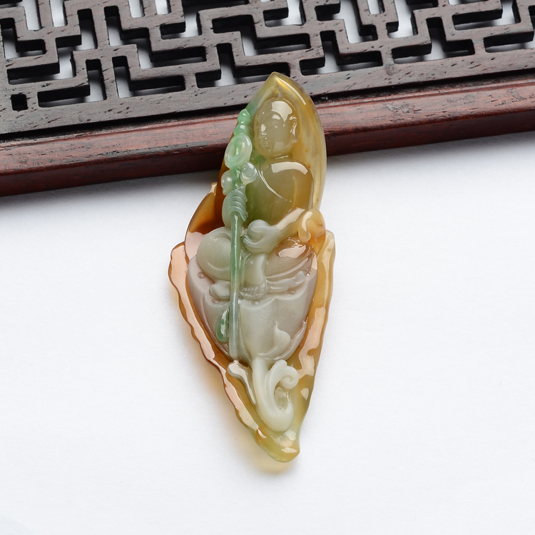 (超值推荐)冰种褐黄翡带晴水莲心禅悟挂件