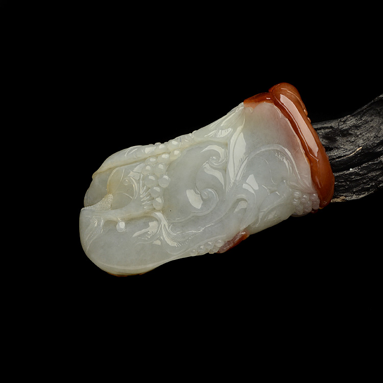 糯冰种褐黄翡花开富贵挂件