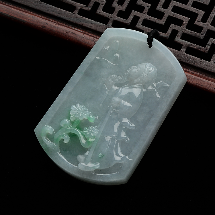 (超值推荐)糯冰种略飘翠采菊东篱挂件