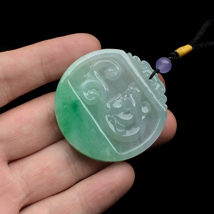 糯冰种飘翠仿古龙牌挂件