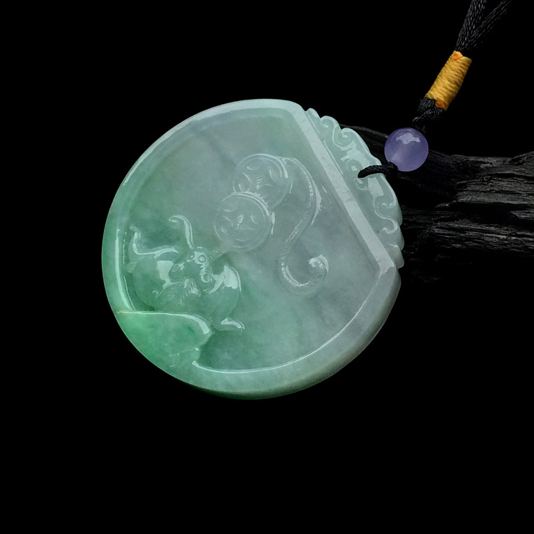 糯冰种飘翠仿古龙牌挂件