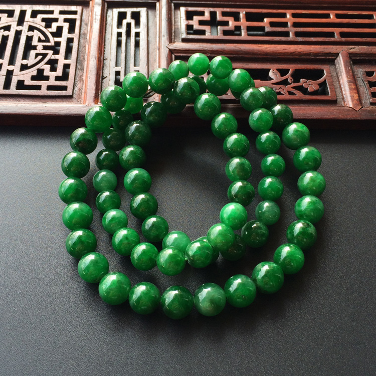 (超值推荐)糯冰种浓绿圆珠项链