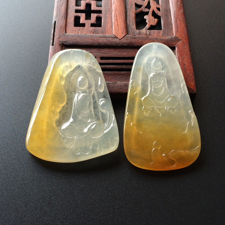 (超值推荐)冰种黄翡悟道挂件(一对)