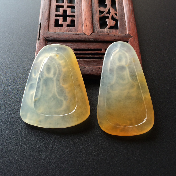 (超值推荐)冰种黄翡悟道挂件(一对)