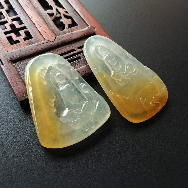 (超值推荐)冰种黄翡悟道挂件(一对)